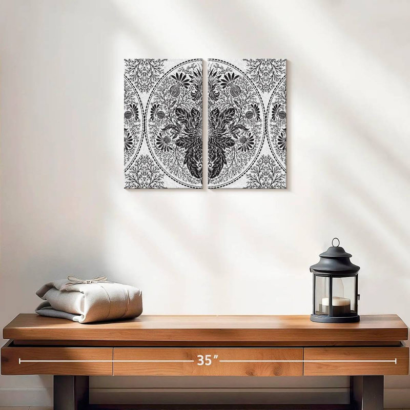 " Black Damask Multi Piece Canvas Print " 2 Piece Art Set, 12" H x 17" W x 1" D