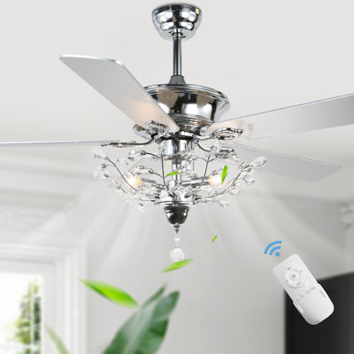 52" Engebretson 5 - Blade Crystal Ceiling Fan with Remote Control and Light Kit Included