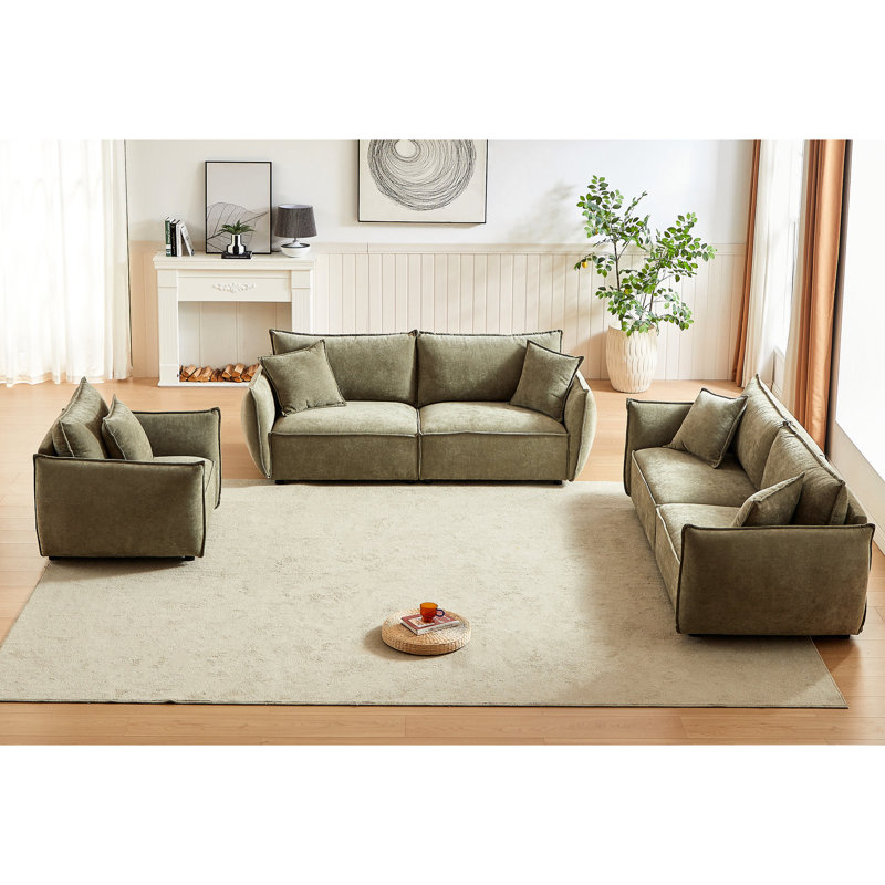 Lin moderne pour le salon, 3 + 1, structure en bois, 7 meubles d'appartements avec coussins, 5