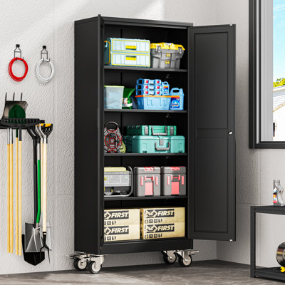 Armoire de rangement en acier durable avec roulettes, armoire à outils roulante avec tablettes réglables