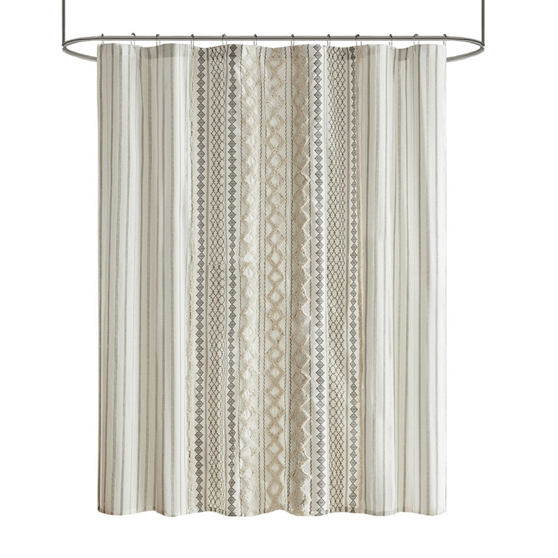 Cotton Printed Shower Curtain With Chenille
