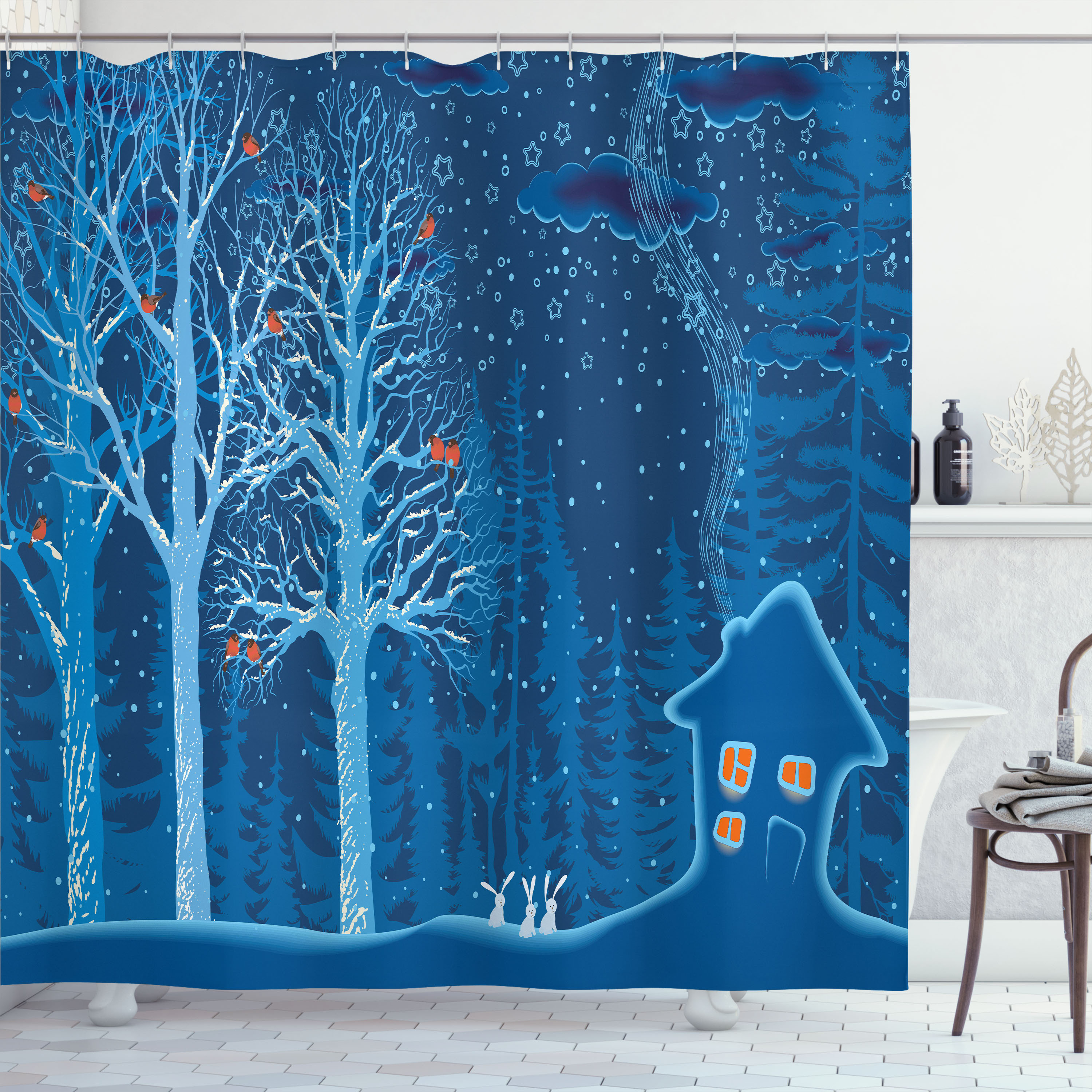 East Urban Home Forest Shower Curtain Winter Scenery with Show Orange ...