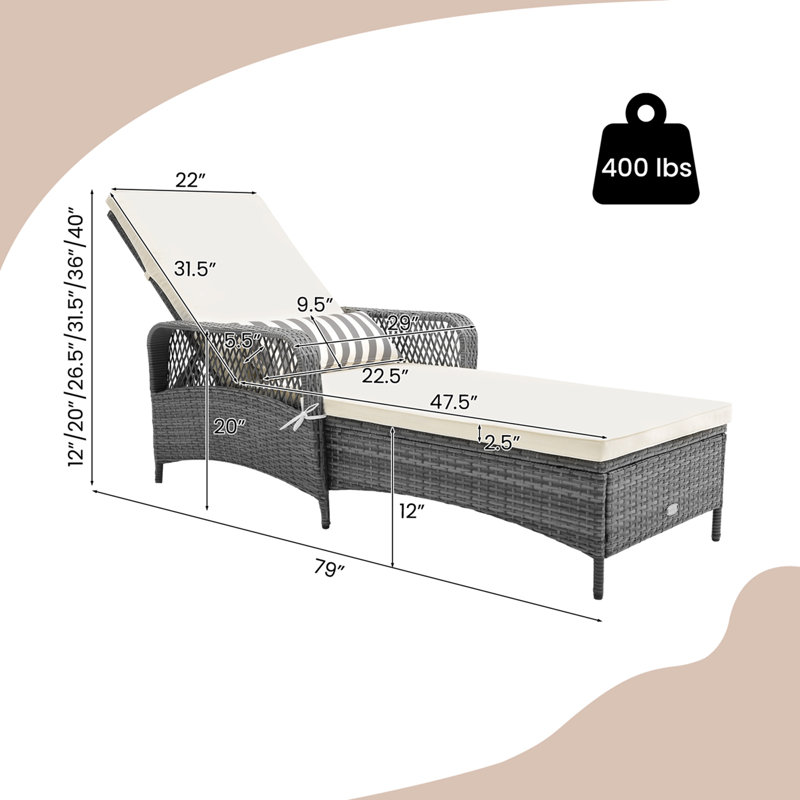 Chaise longue simple inclinable avec coussins 79 po Amelius, 1