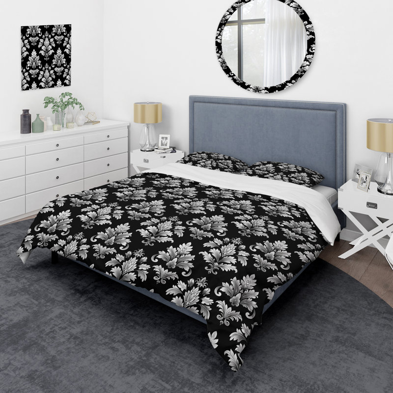 Ensemble de housse de couette transitionnel noir damassé, Housse de couette très grand + 2 très grandes ta