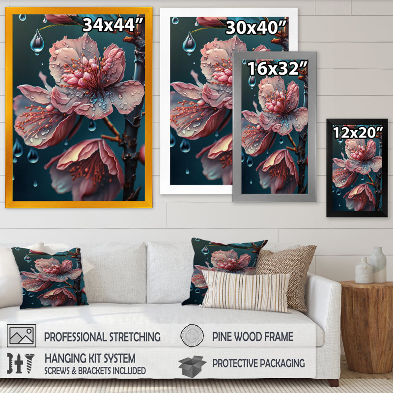 " Pink Blooming Cherry Flowers ", Black Picture Framed, 20" H x 12" W x 1" D