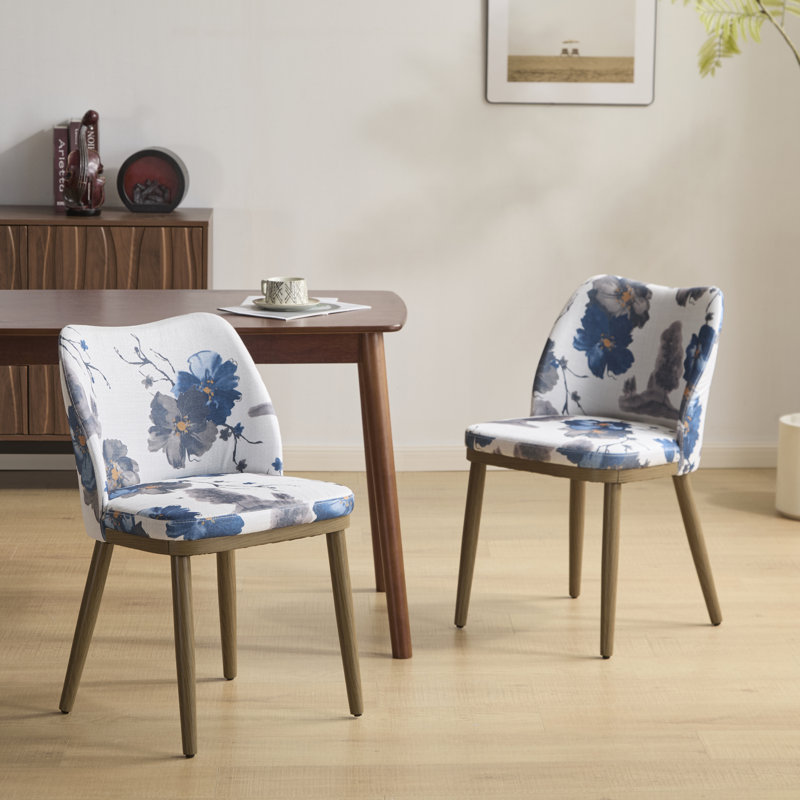 Chaises de salle à manger rembourrées Manzella, Motif floral bleus multiples