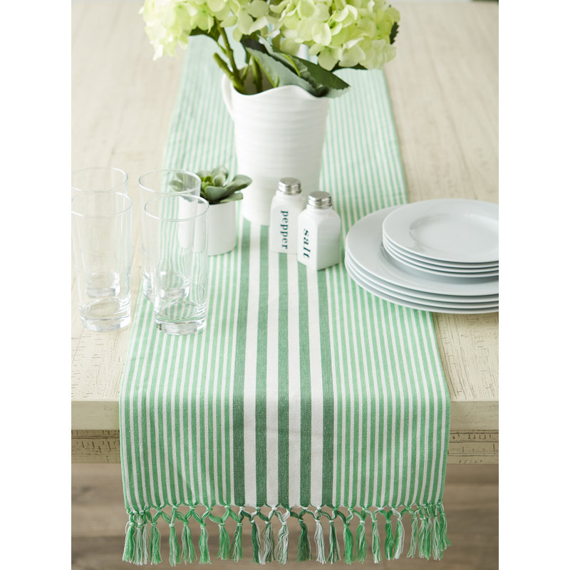 Striped 100% Cotton Table Runner, Green