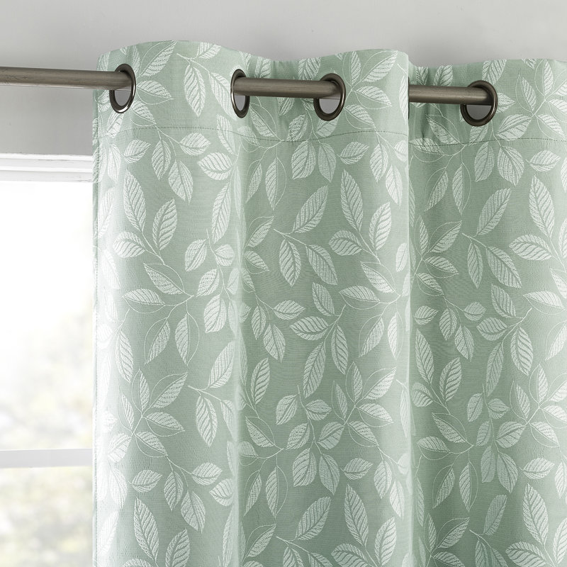 Satti Embroidered Leaf 100% Blackout Grommet Curtain Panel, 40" W x 84" L, Sage Green