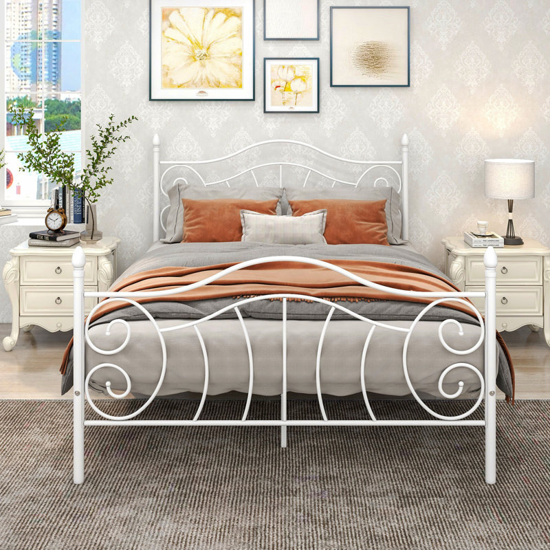 Cadre de lit Anisa avec rangement sous le lit, cadre de lit, lit plateforme, Grand, Blanc