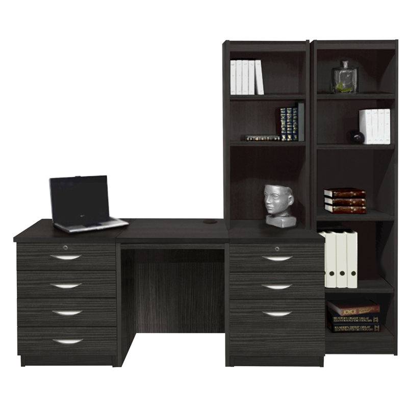 Brelon 5 Piece Computer Desk Office Set, Black Havana
