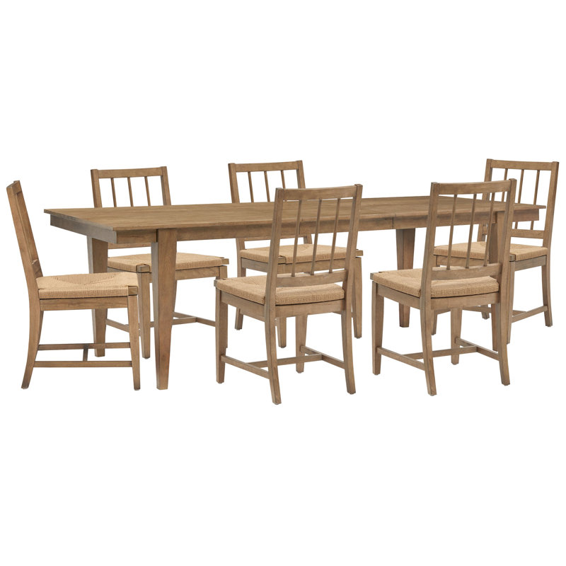 Extendable Rectangular Dining Table With 4 Grey Side Chairs, 7 Pcs: Table, 6 Chairs