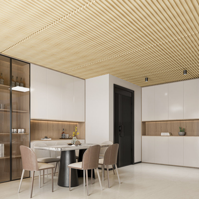 48" x 24" Drop in PVC Ceiling Tiles,Slat Design 3D Wall Panels,Covers 96 sq.ft. (Set of 12), Oak
