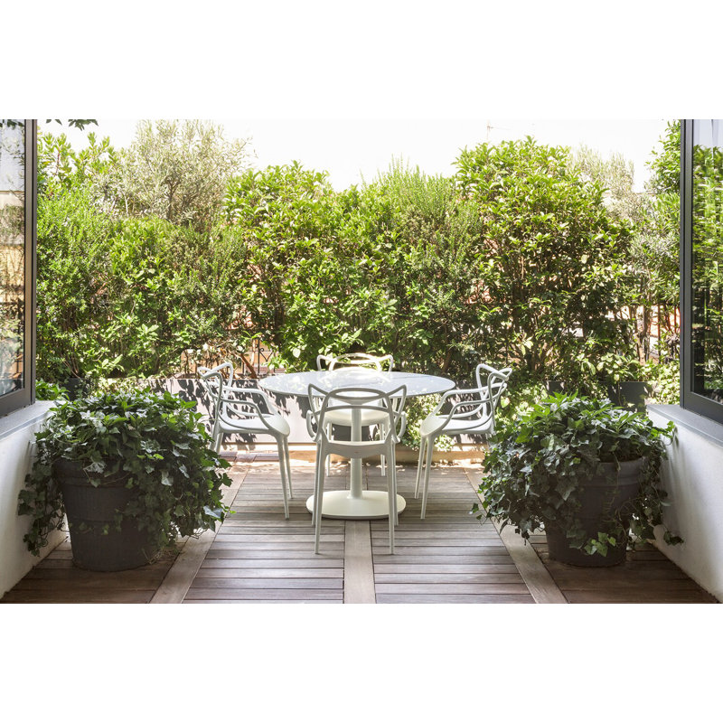 Antonio Citterio White Marble Round Dining Table with Square Aluminum Base
