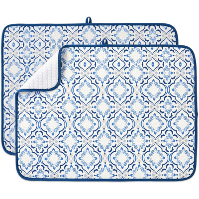 Printed Dish Drying Mats For Kitchen Counter 2 Pack Absorbent Reversible Drying Mats Microfiber Kitchen Countertop Protector Dishes Drying Pad Extra Large 18"X24" Dish Mat