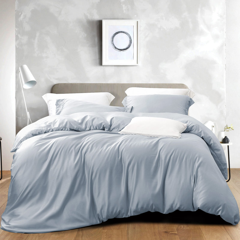 3 Pieces Duvet Cover Set, Satin Comforter Cover Set with Hidden Zipper Design - NTBAY, Twin Duvet Cover + 2 Shams, Gray