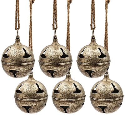 Bell Hanging Ornament  Set of 6  6"Dia.  Gray/Silver