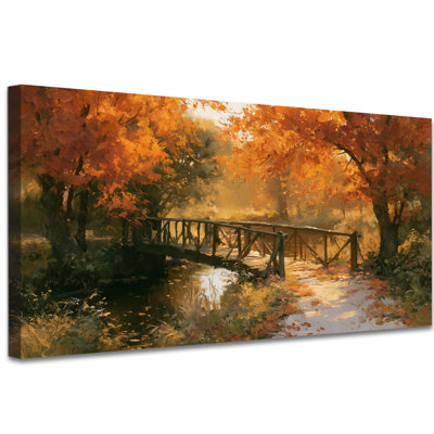  Automne, art mural sur toile, campagne d'automne rustique, impression de feuille d'érable vibrante, images de forêt orange sereine, récolte rustique, décoration pour chambre à coucher, salon, fête de l'Action de grâce, 24 po x 47 po