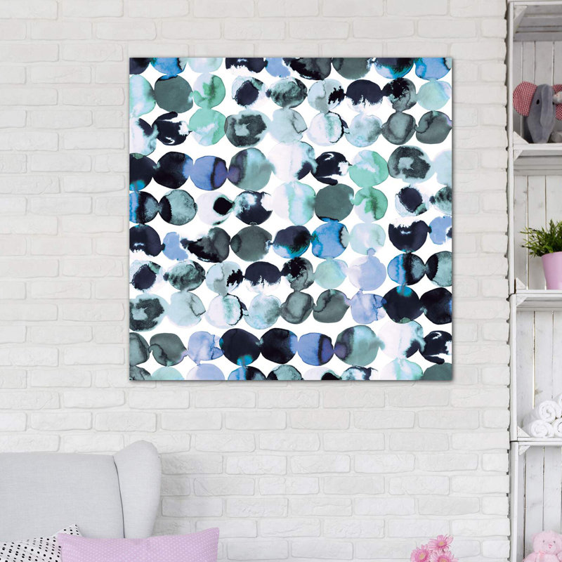 «Blue Ink Dots» par Ninola Design - reproduction d'art, H 48 po x l 48 po x 1,5 po, Toile tendue, Pas de tapis