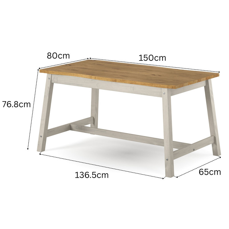 Starnes Solid Pine Wood Dining Table, W150 x D80 cm, Grey