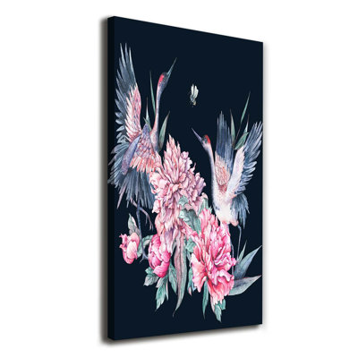 Cranes And Peonies - Wrapped Canvas Print