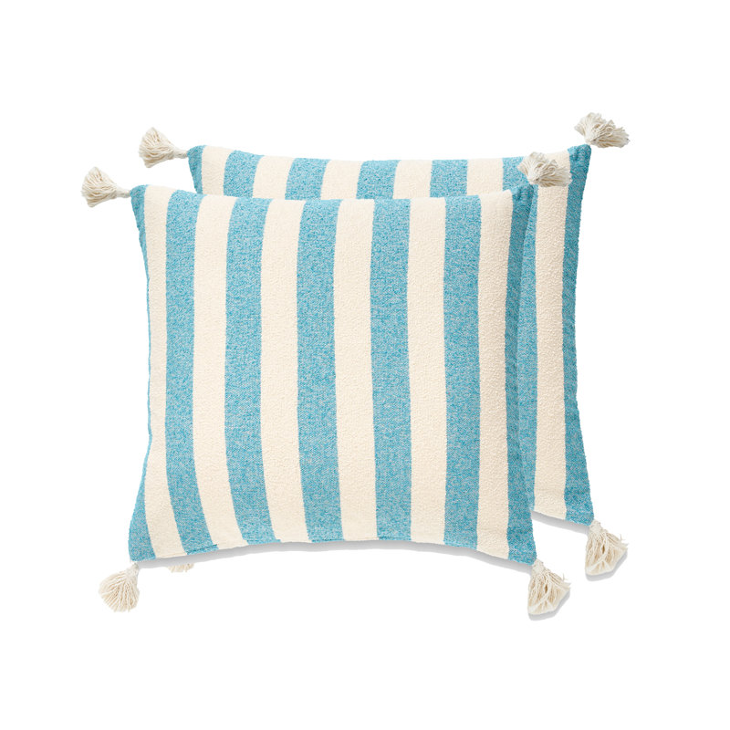 Ensemble de 2 coussins French Stripe, Polyester, Bleu mer
