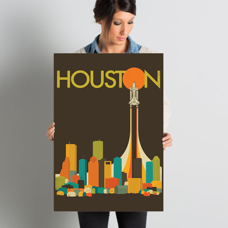 «Houston Skyline», impression sur toile tendue, H 26 po x l 18 po x P 1,5 po, Toile encadrée noire, Pas de tapis