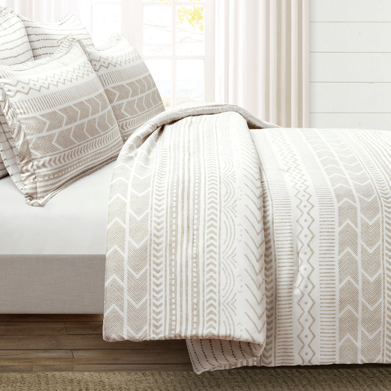 Ensemble d'édredon réversible en microfibre 5 pièces Hygge Geo, King Comforter + 4 Euro Shams, Taupe