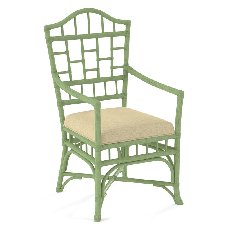 Chippendale Upholstered Arm Chair, Celery, White Performance Fabric; 0851-94