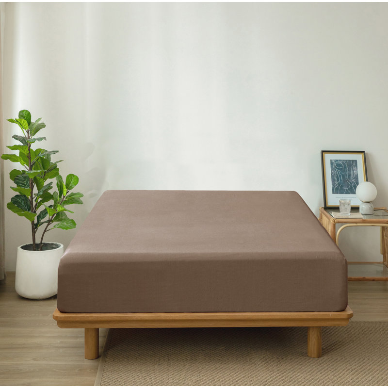MooMee Fitted Sheet Only Extra Deep Pocket 100% Washed Cotton Linen Like Textured Lightweight Breathable, Mocha Brown, Twin 
