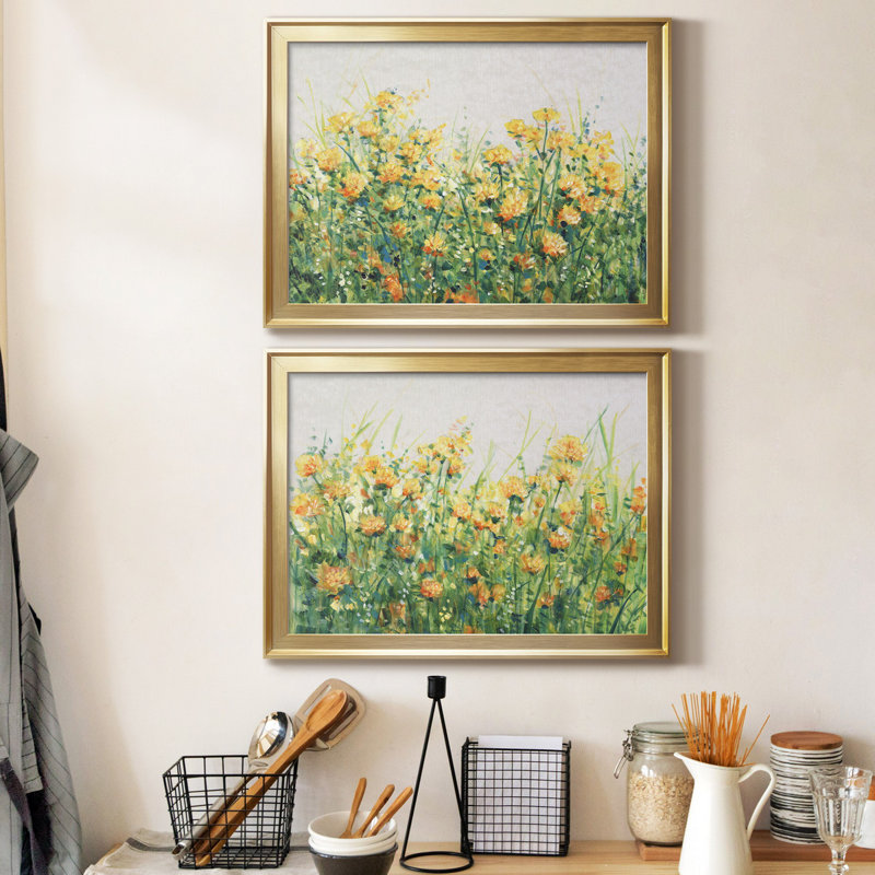 Garden in Bloom III - ensemble de 2 peintures encadrées, Or, H 24,5 po x l 37 po x P 1 po
