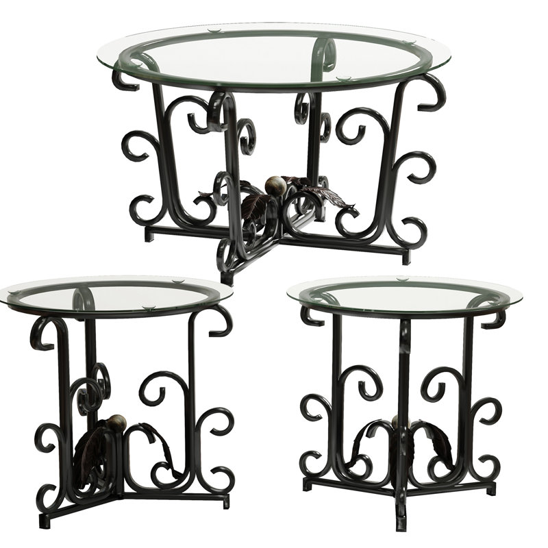 Table basse 3 pièces aux bords arrondis et lisses, facile à nettoyer et à entretenir, pieds réglables, adaptée aux sols irréguliers.