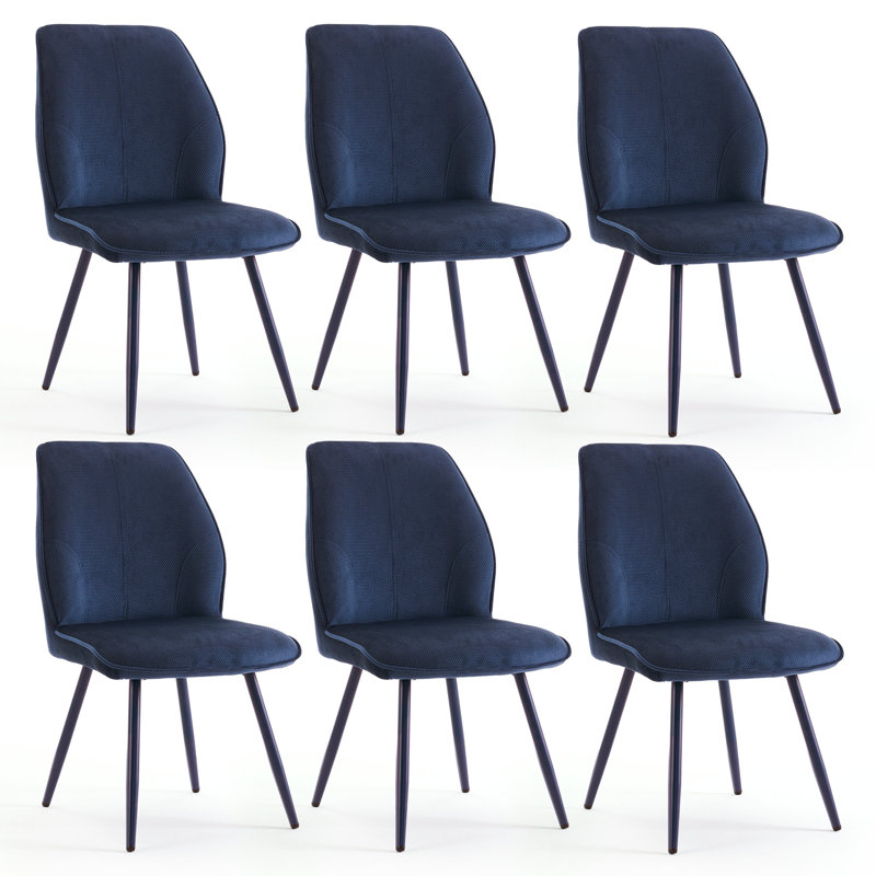Monno Chenille Upholstered Dining Chairs Armless Side Chairs With Metal Frame, Blue, 6, Blue