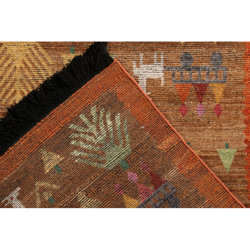 Rug & Kilim’S Scandinavian Folk Art Rug In Brown With Geometric Pictorials, Rectangle 10' x 14'