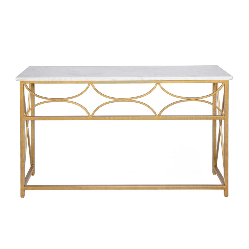Diamond Console Table, Carrera Marble, Royal Gold