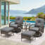 Ensemble de mobilier d'extérieur 5 pièces avec chaises berçantes pivotantes, repose-pieds et table basse en verre-1420805104