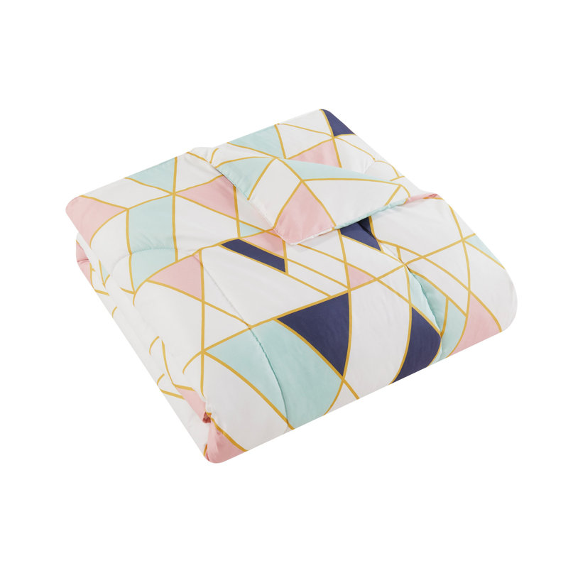 Queen Pink Microfiber Geometric Bed in a Bag Set