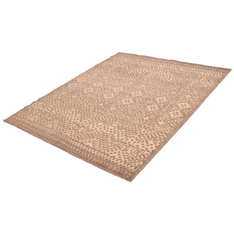 Tapis taupe en laine noué à la main 7 pi 10 po x 9 pi 7 po