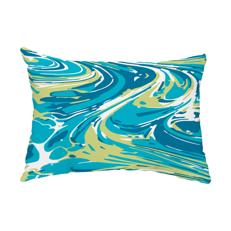 Abstract Outdoor Reversible Throw Pillow, Turquoise