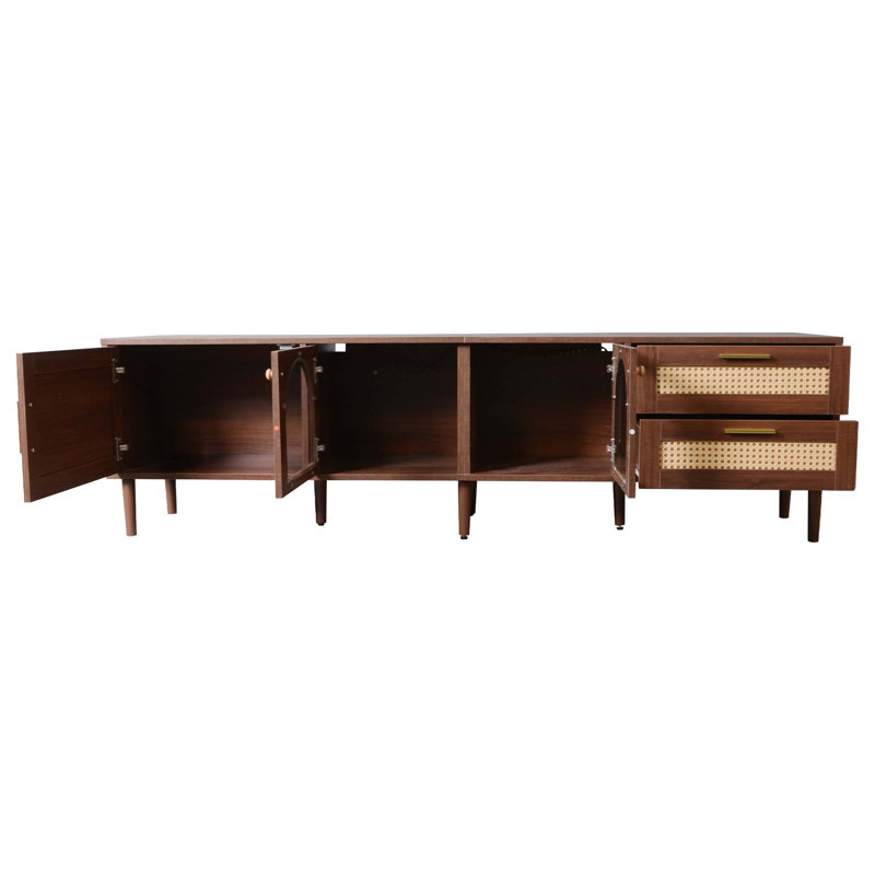 Modern TV Stand With App-Controlled LED Lights, Rattan Design, And Smart Storage For Tvs Up To 80 Inches