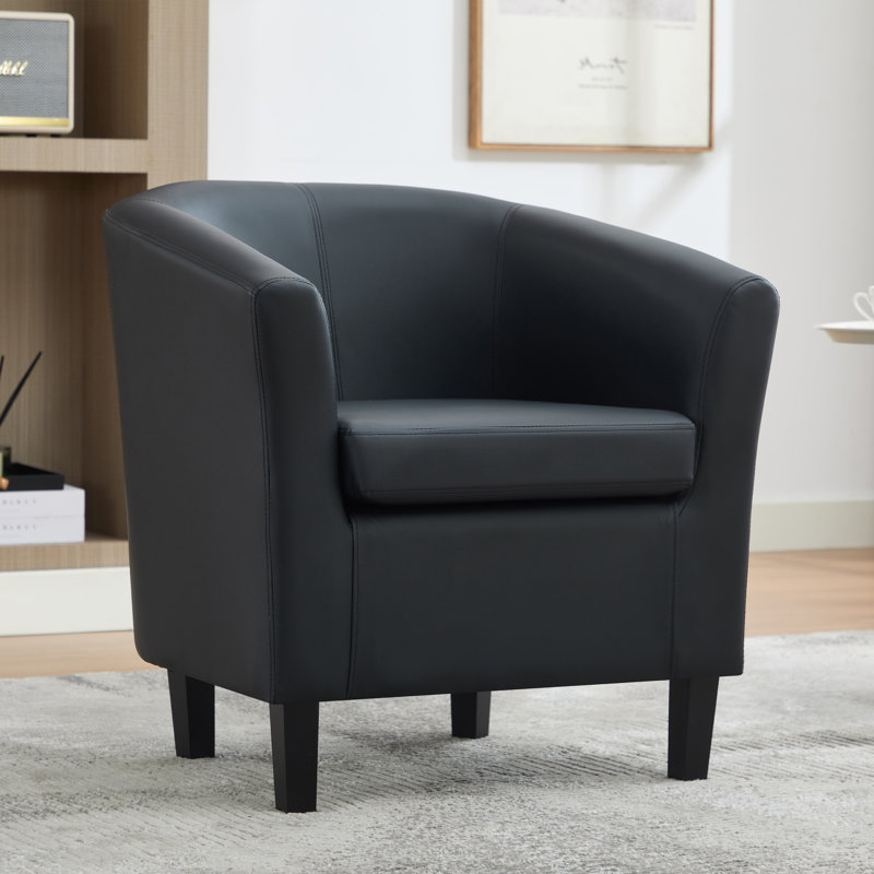 Fauteuil demi-tonneau en cuir 28 po Seldon, Black Polyurethane