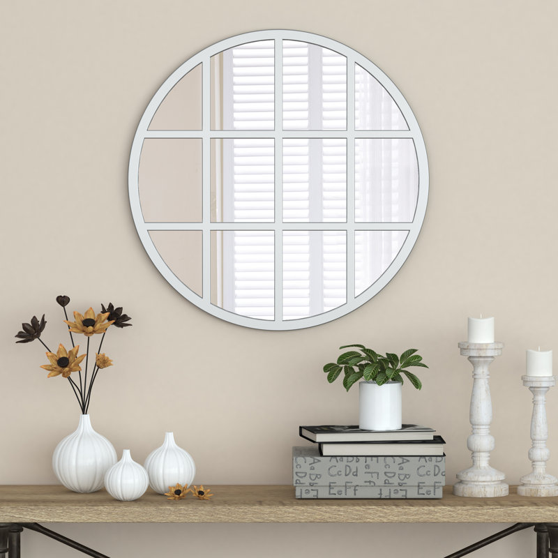 Metal Flat Wall Mirror with Hooks, Silver