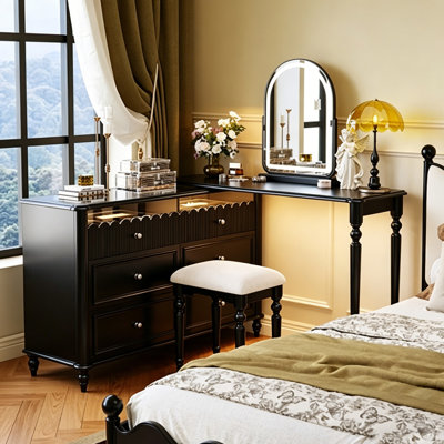 Commode 98,43 po style français rétro vintage avec coiffeuse et miroir de maquillage