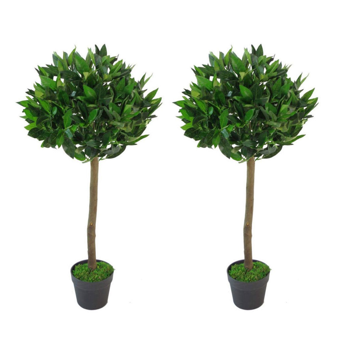 90cm Pair of Artificial Bay Topiary Ball Trees.