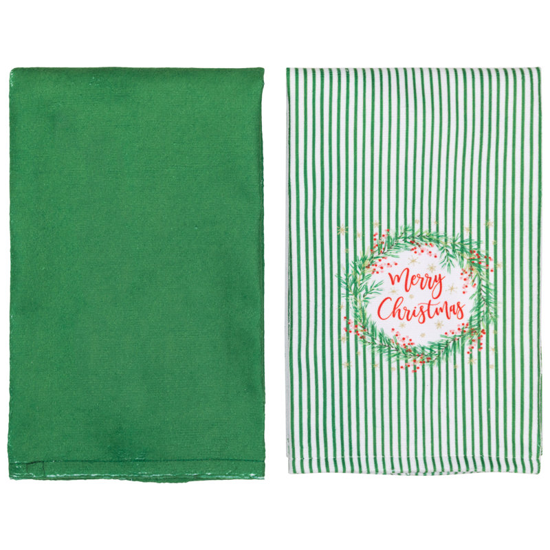 Solid And Striped Merry Christmas Kitchen Tea Towels - 26" - Set Of 2