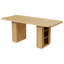Table de salle à manger rectangulaire extensible 6 places, 180 cm (71 po), style moderne, avec pied central cannelé et rallonge papillon, plateau en MDF mélaminé et structure en fer, bois naturel.-1387466540
