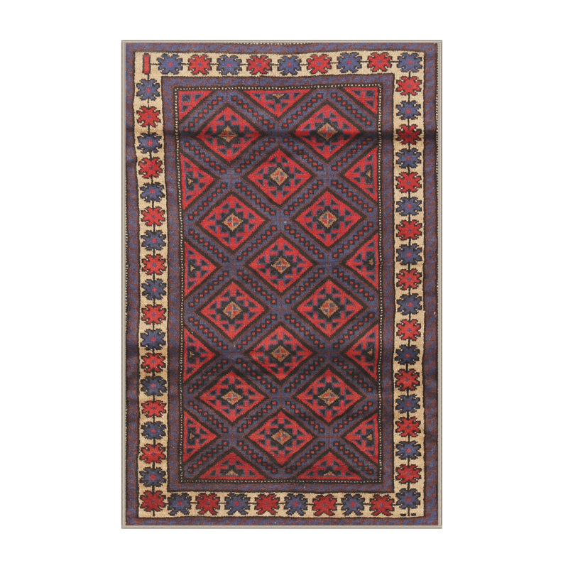 Tapis brun / bleu Southwestern, Rectangle 2 pi x 5 pi