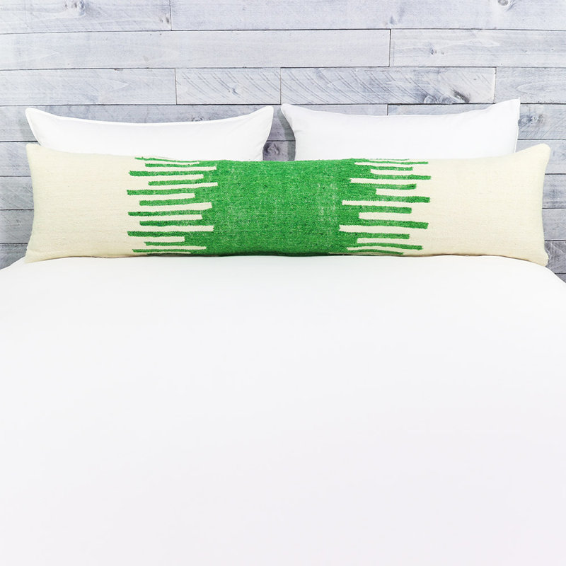 Housse de coussin rectangulaire en laine Taza, Blanc/vert