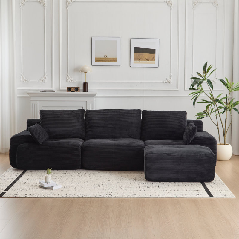 Modern Memory Foam Compressed Sofa,Large Sectional Couches For Living Room,Pet-Friendly Cloud Modular Sectional Sofa,Corduroy Fabric,Extra Deep Loveseat,No Assembly Required