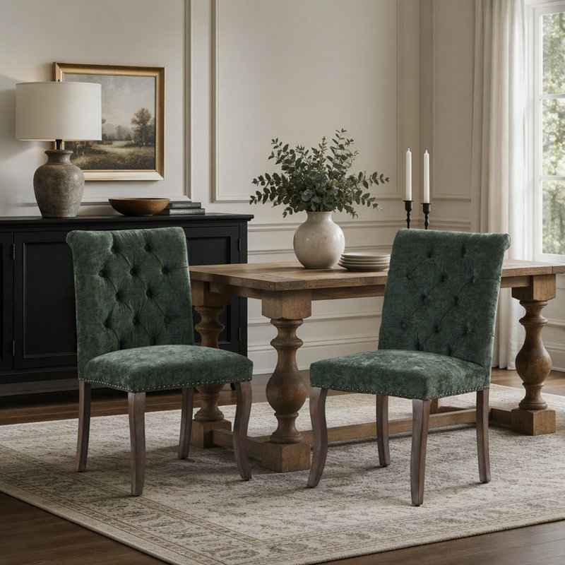 Ensemble de 2 chaises de salle à manger Chenille, Vert olive