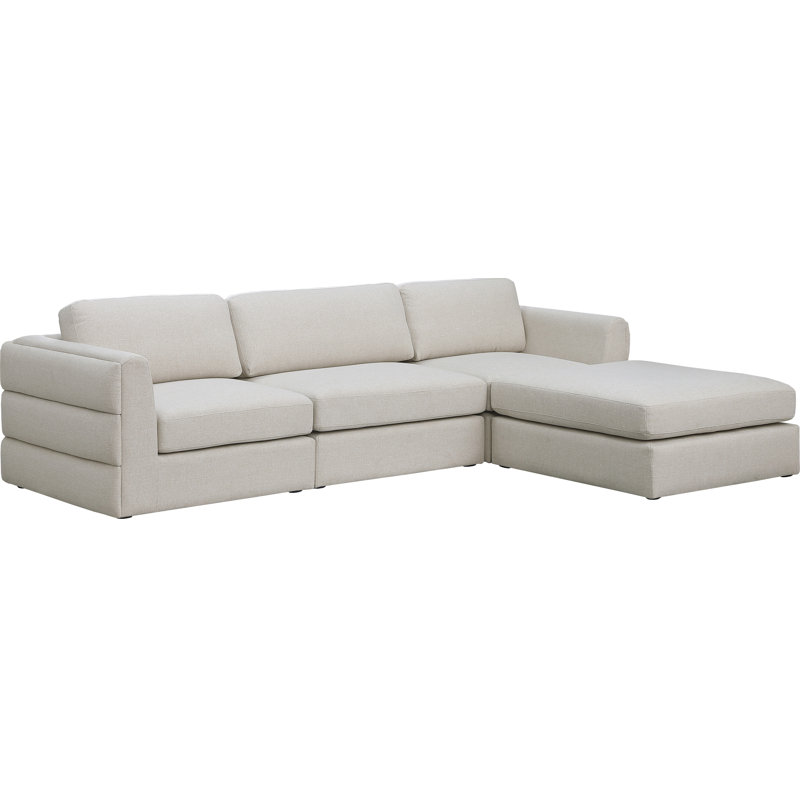 Howardine Upholstered L-Shaped Sectional with Ottoman Reversible, Beige Linen Textured Fabric